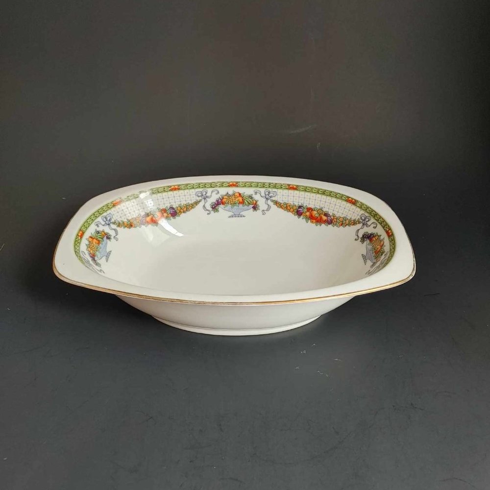 Vintage Epiag Czechoslovakia Oval Veggie Serving Bowl Fruit Swags Gold Trim 10"